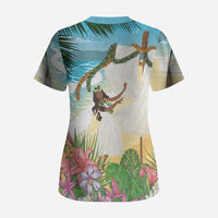 Aloha Hawaii Makahiki Hula Dance Scrub Top Beach Scenery LT7 - Polynesian Pride