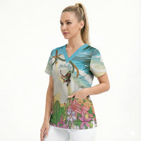 Aloha Hawaii Makahiki Hula Dance Scrub Top Beach Scenery LT7 - Polynesian Pride