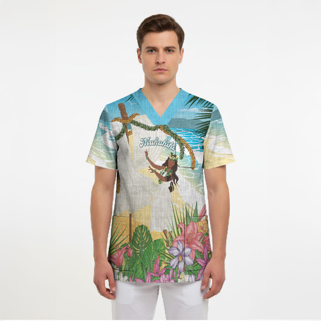 Aloha Hawaii Makahiki Hula Dance Scrub Top Beach Scenery LT7 - Polynesian Pride