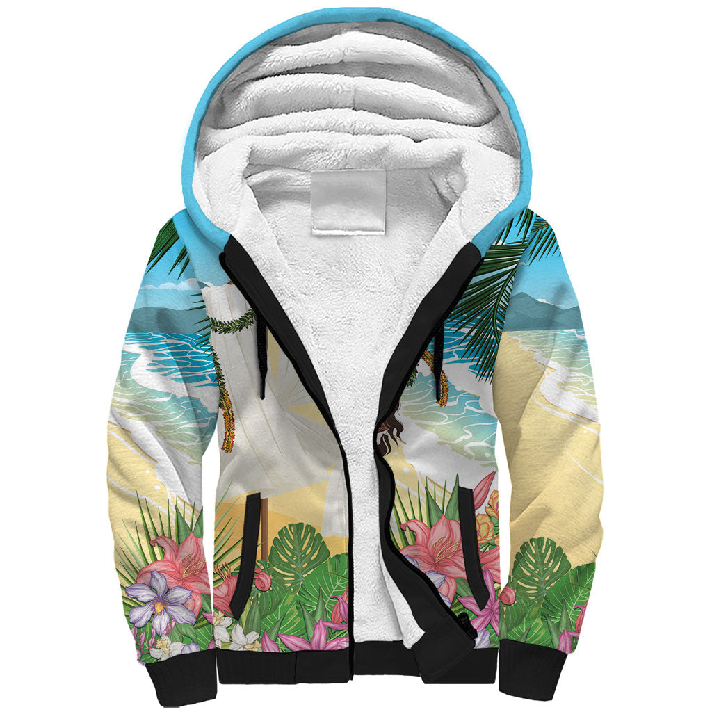 Aloha Hawaii Makahiki Hula Dance Sherpa Hoodie Beach Scenery