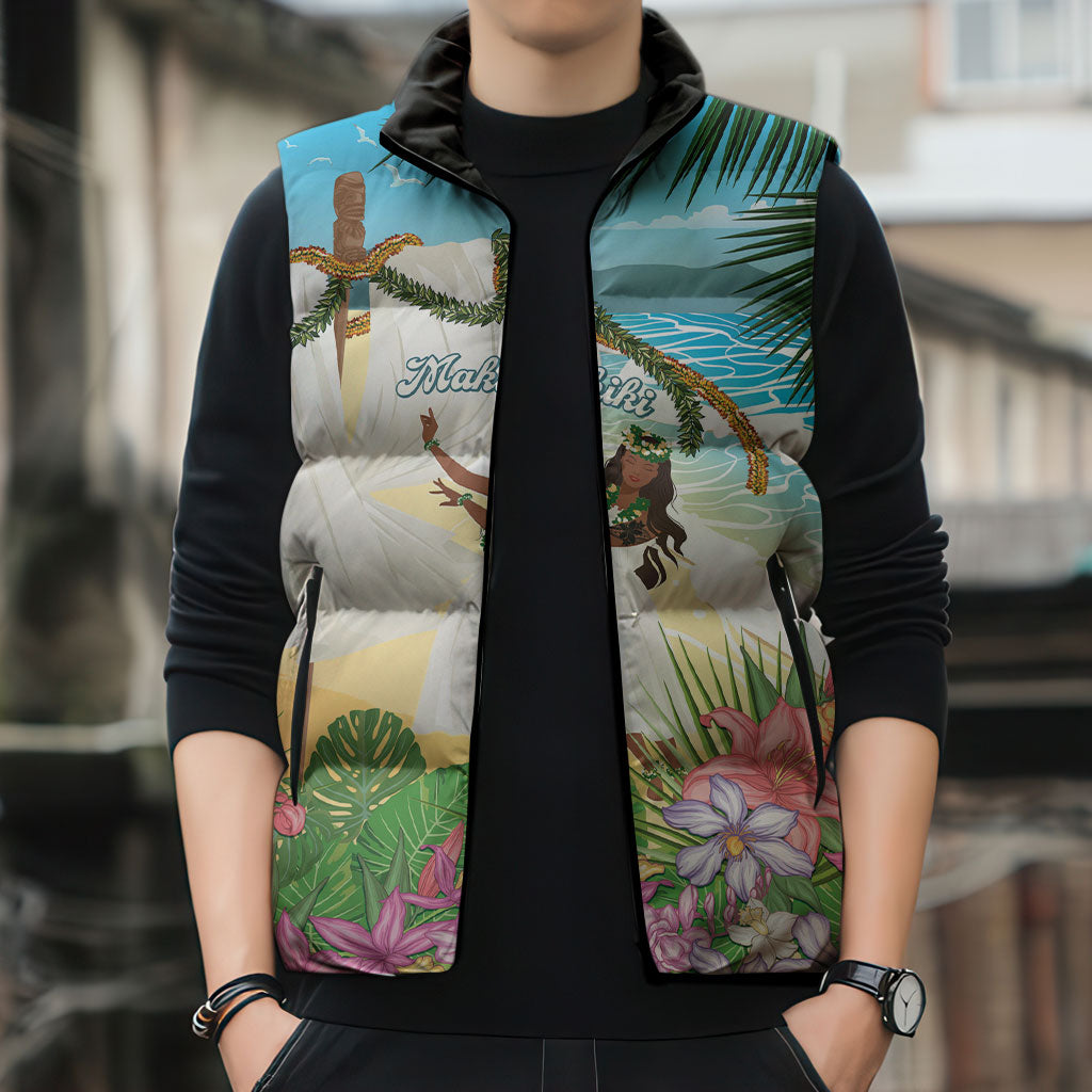 Aloha Hawaii Makahiki Hula Dance Sleeveless Puffer Jacket Beach Scenery LT7 - Polynesian Pride