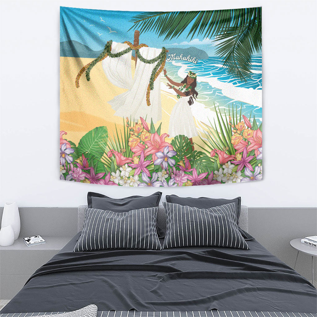 Aloha Hawaii Makahiki Hula Dance Tapestry Beach Scenery