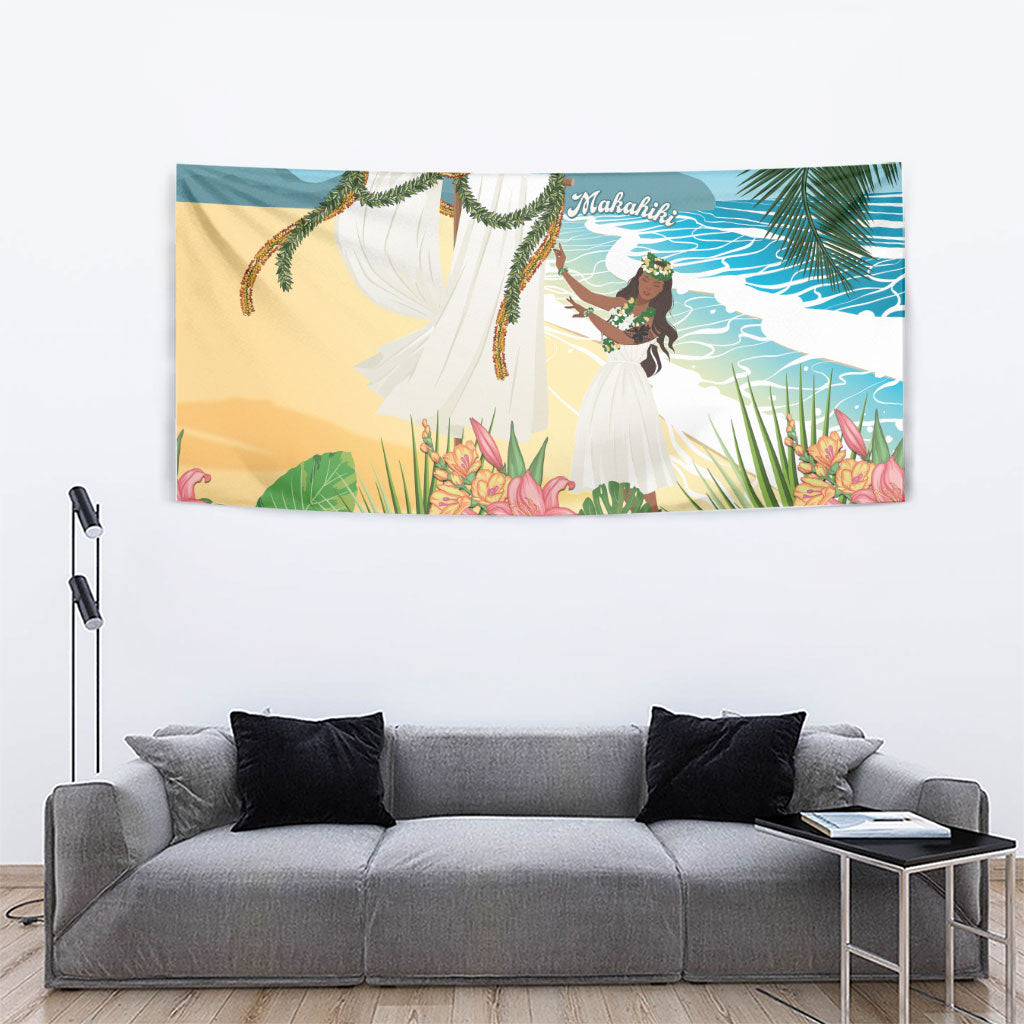Aloha Hawaii Makahiki Hula Dance Tapestry Beach Scenery