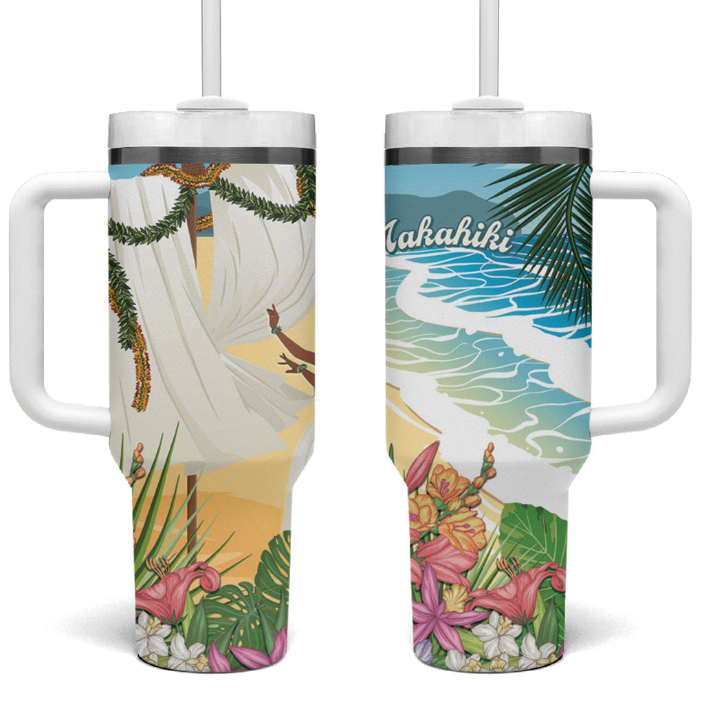 Aloha Hawaii Makahiki Hula Dance Tumbler With Handle Beach Scenery