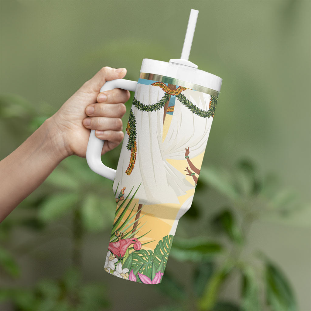 Aloha Hawaii Makahiki Hula Dance Tumbler With Handle Beach Scenery