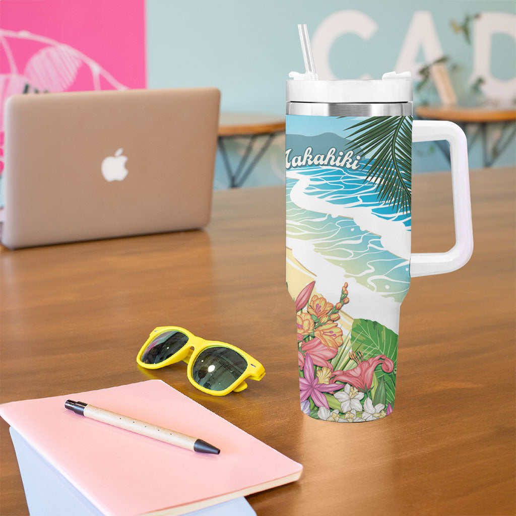 Aloha Hawaii Makahiki Hula Dance Tumbler With Handle Beach Scenery