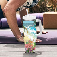 Aloha Hawaii Makahiki Hula Dance Tumbler With Handle Beach Scenery