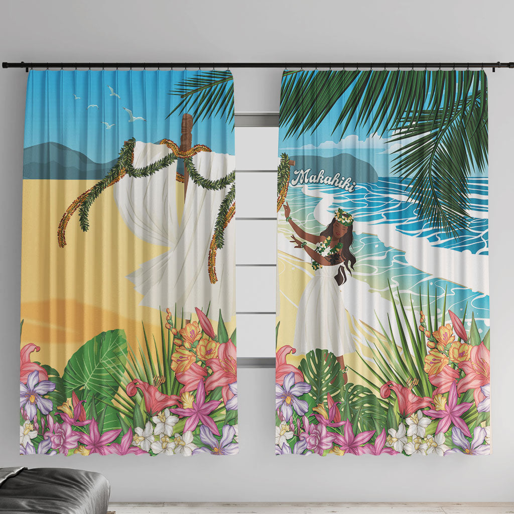 Aloha Hawaii Makahiki Hula Dance Window Curtain Beach Scenery LT7 With Hooks Multicolor - Polynesian Pride