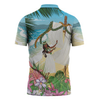 Aloha Hawaii Makahiki Hula Dance Zipper Polo Shirt Beach Scenery