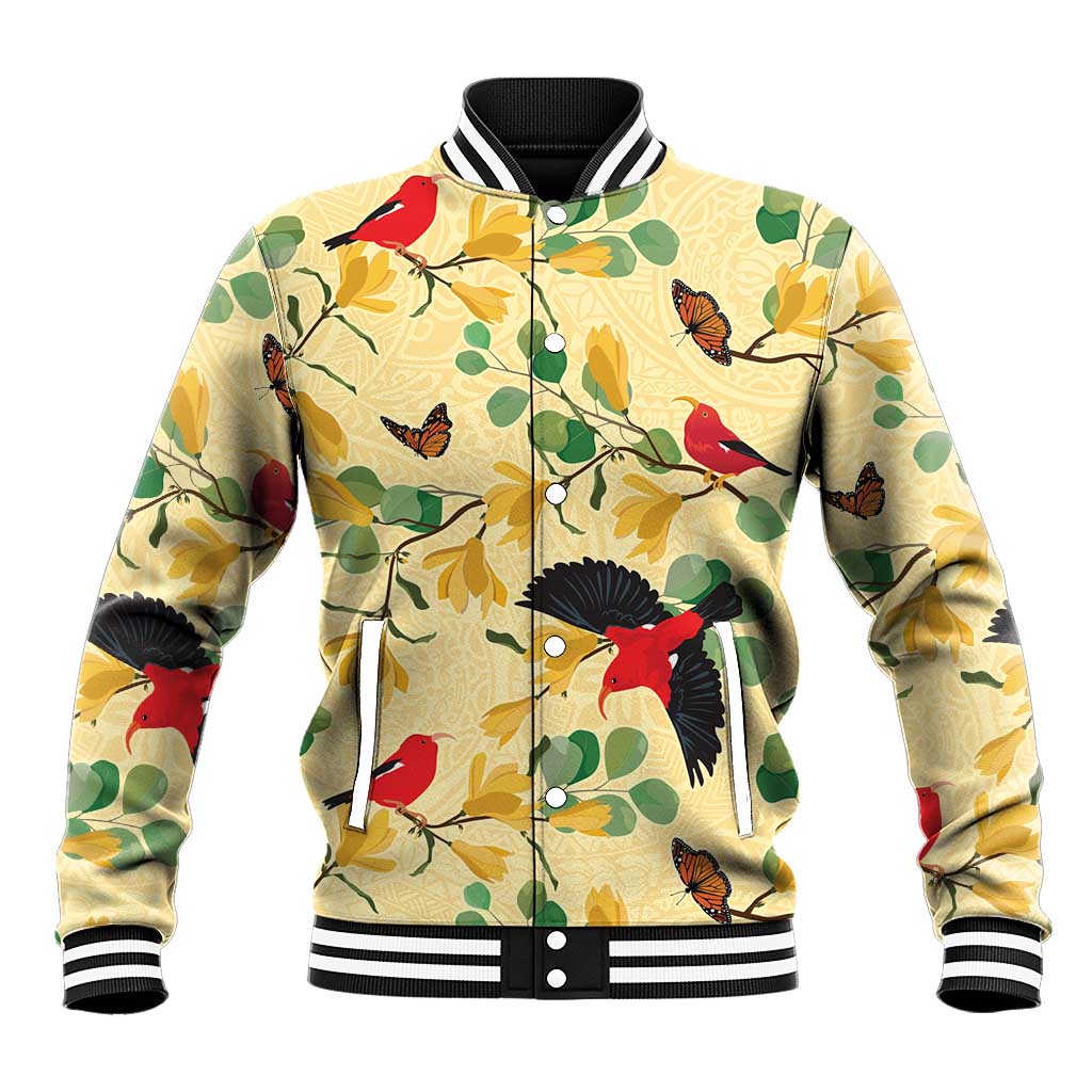 Aloha Hawaii Baseball Jacket I'iwi on Mamane Pastel Cream LT7 Unisex Light Yellow - Polynesian Pride