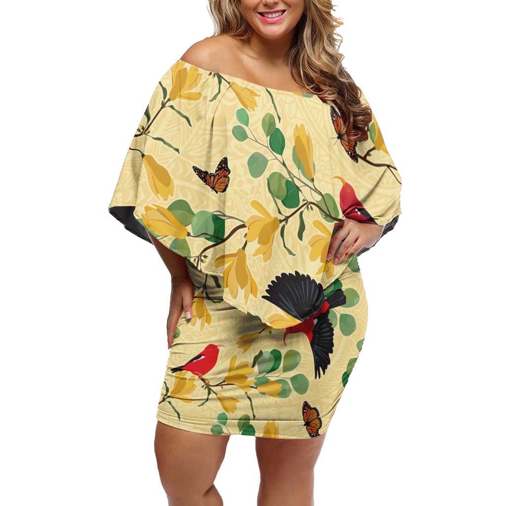 Aloha Hawaii Off Shoulder Short Dress I'iwi on Mamane Pastel Cream LT7 Women Light Yellow - Polynesian Pride