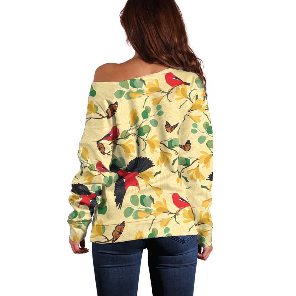 Aloha Hawaii Off Shoulder Sweater I'iwi on Mamane Pastel Cream LT7 - Polynesian Pride