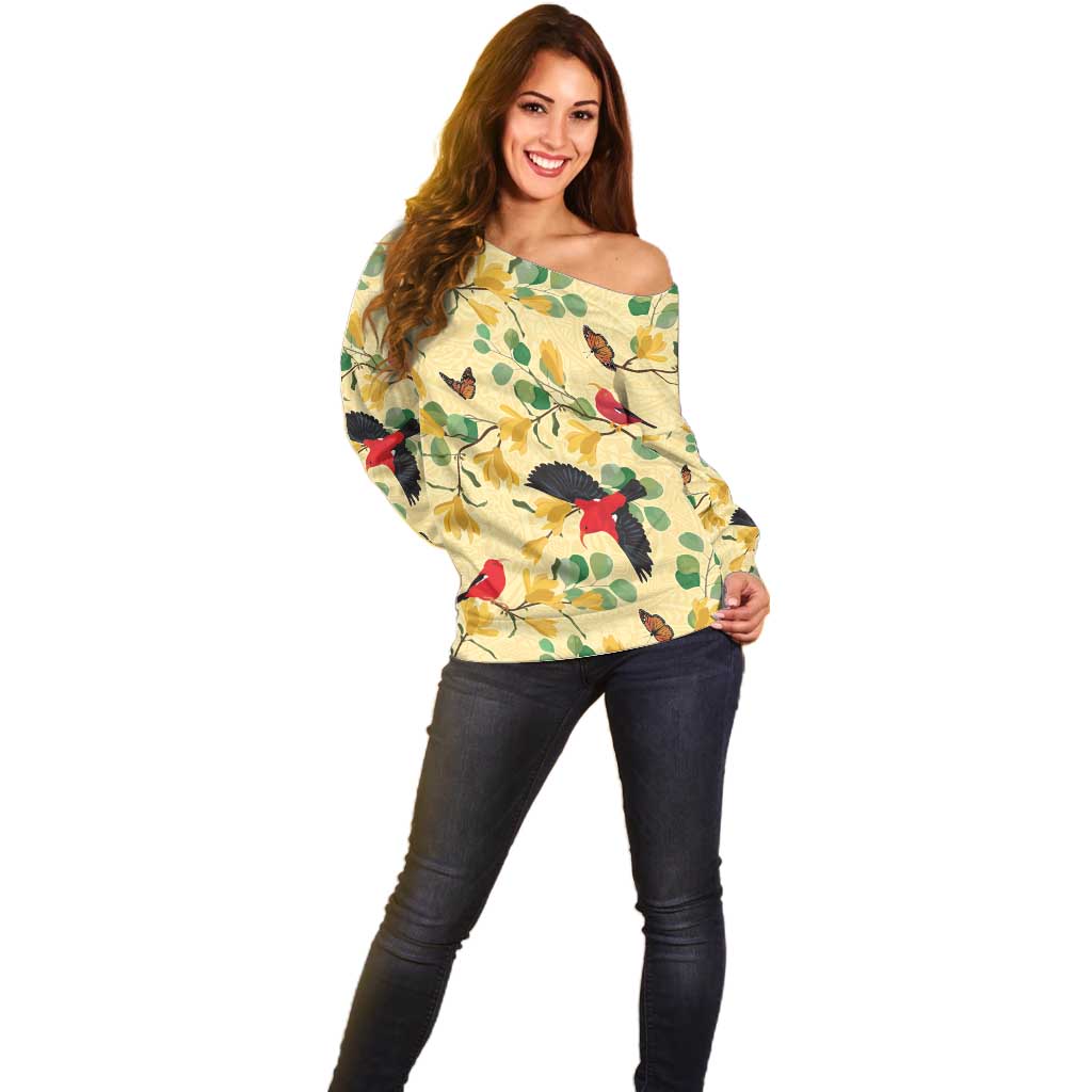 Aloha Hawaii Off Shoulder Sweater I'iwi on Mamane Pastel Cream LT7 - Polynesian Pride