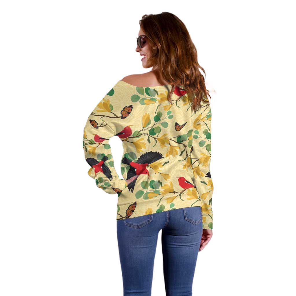 Aloha Hawaii Off Shoulder Sweater I'iwi on Mamane Pastel Cream LT7 - Polynesian Pride