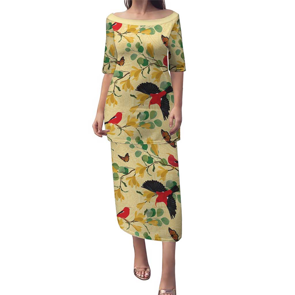 Aloha Hawaii Puletasi I'iwi on Mamane Pastel Cream LT7 Long Dress Light Yellow - Polynesian Pride