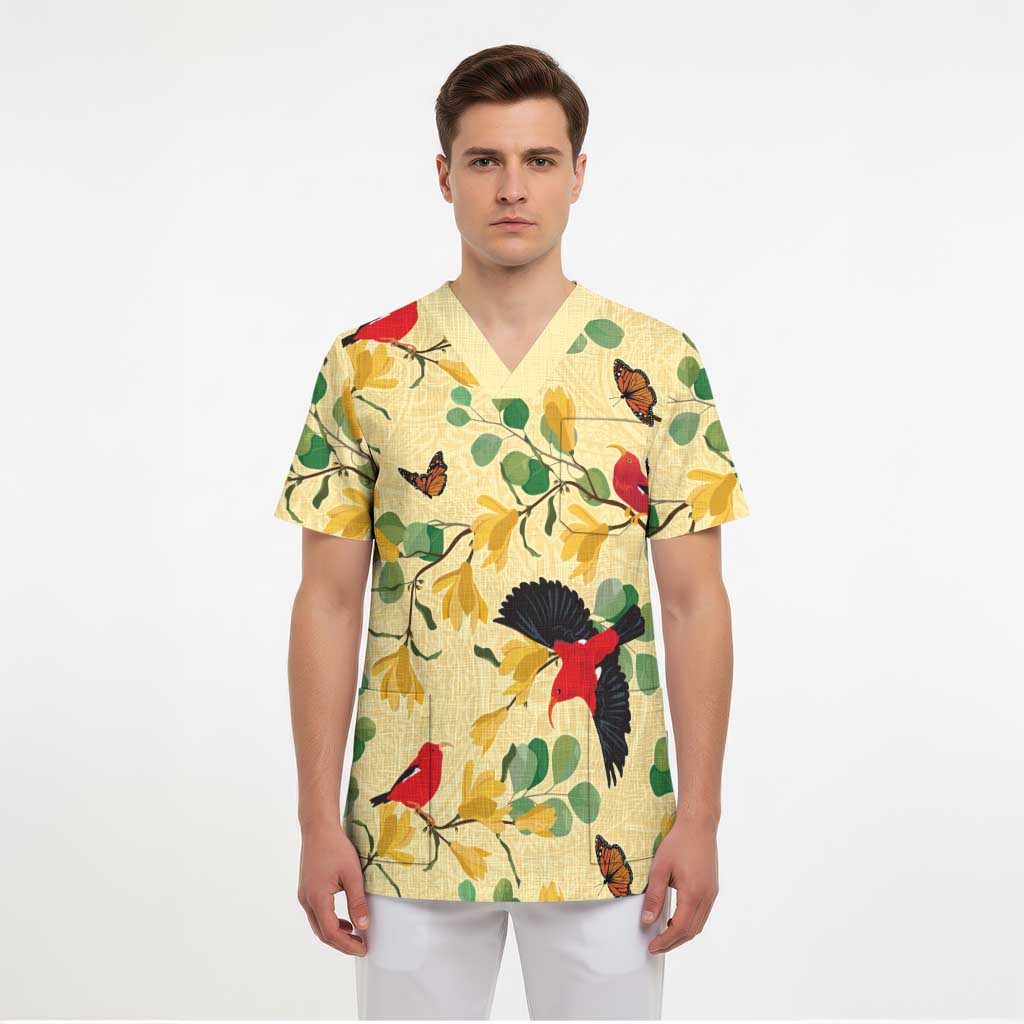 Aloha Hawaii Scrub Top I'iwi on Mamane Pastel Cream LT7 - Polynesian Pride