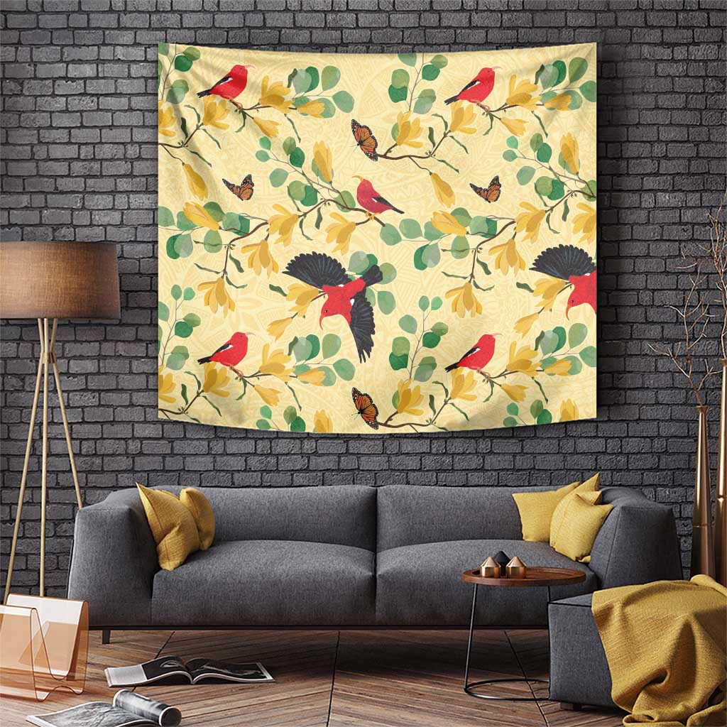 Aloha Hawaii Tapestry I'iwi on Mamane Pastel Cream LT7 Light Yellow - Polynesian Pride