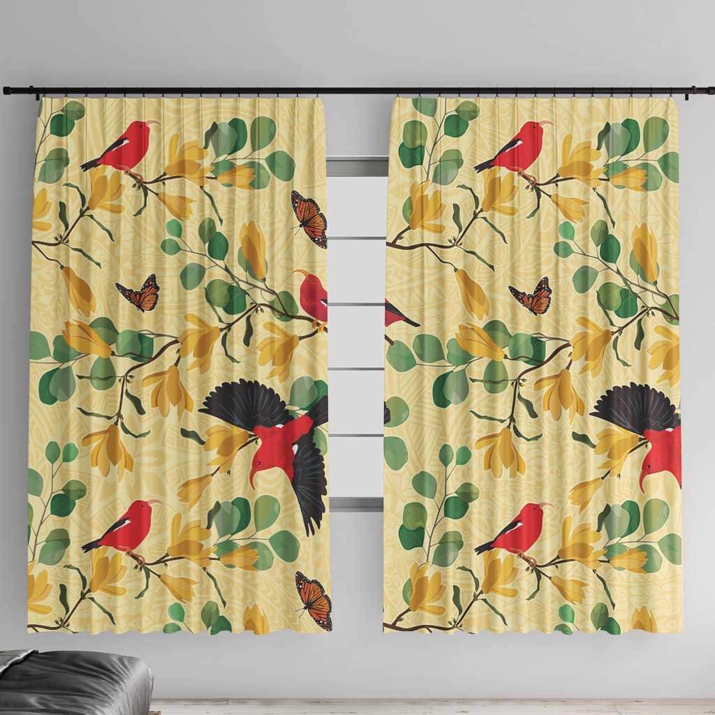 Aloha Hawaii Window Curtain I'iwi on Mamane Pastel Cream LT7 With Hooks Light Yellow - Polynesian Pride