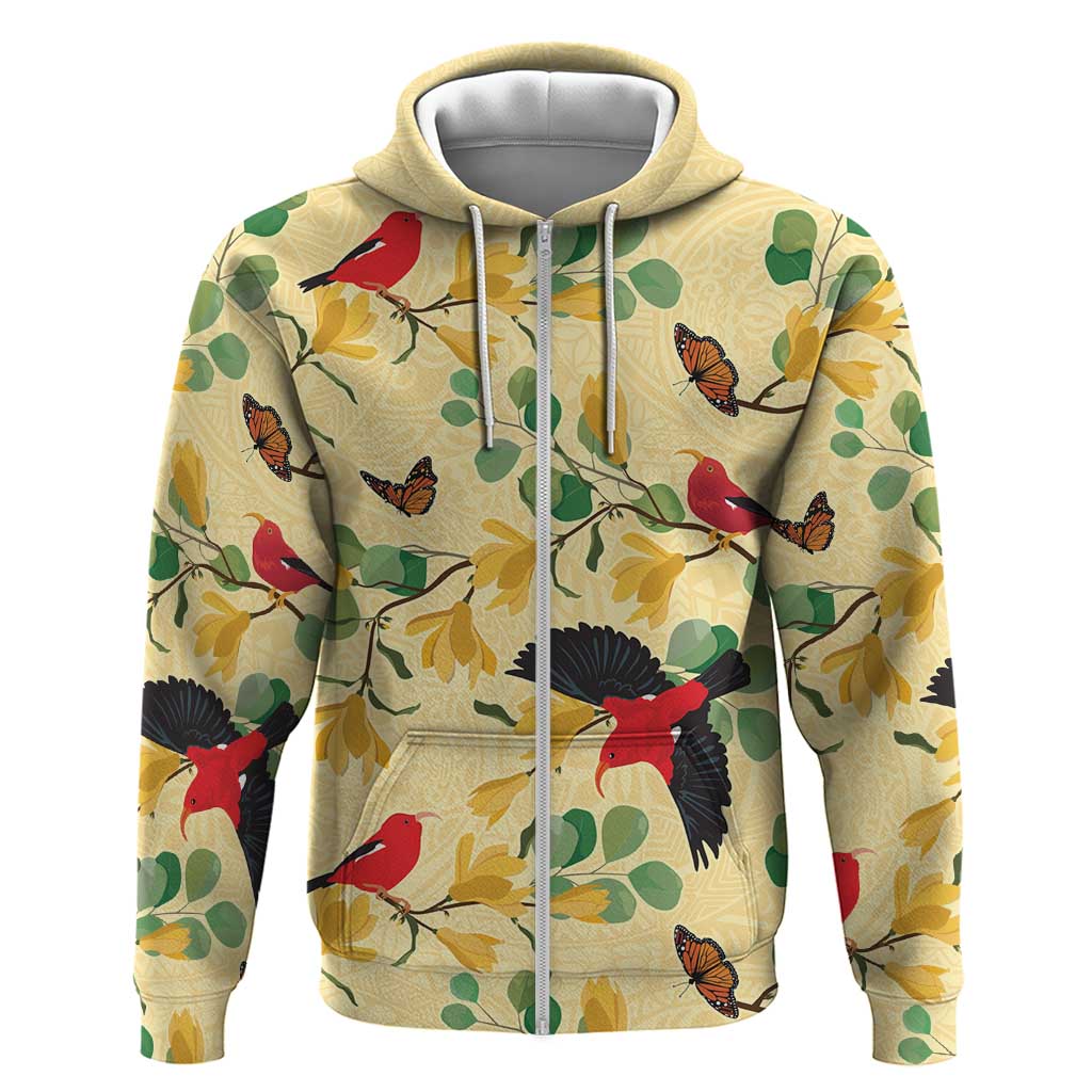 Aloha Hawaii Zip Hoodie I'iwi on Mamane Pastel Cream LT7 Zip Hoodie Light Yellow - Polynesian Pride