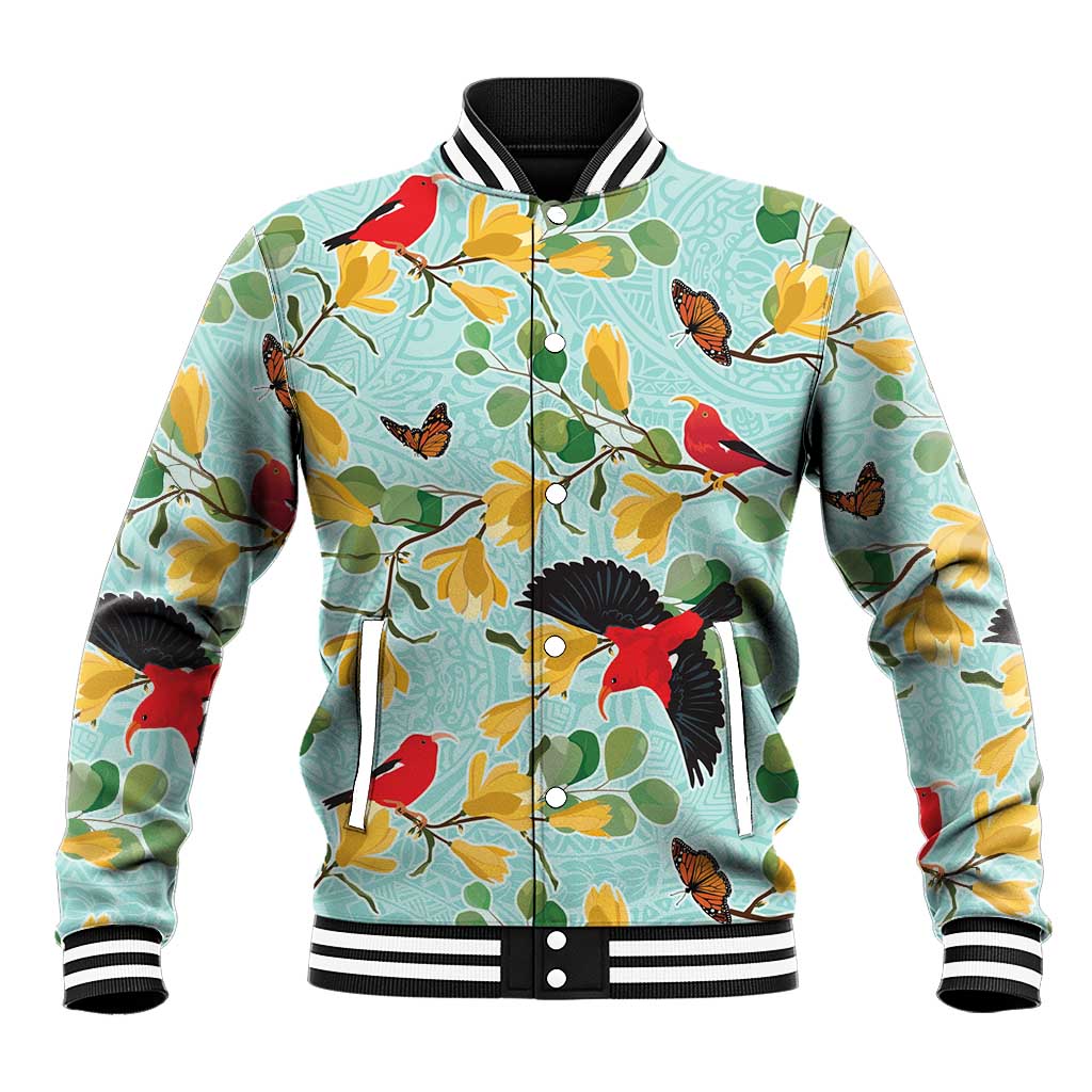 Aloha Hawaii Baseball Jacket I'iwi on Mamane Pastel Turquoise LT7 Unisex Turquoise - Polynesian Pride