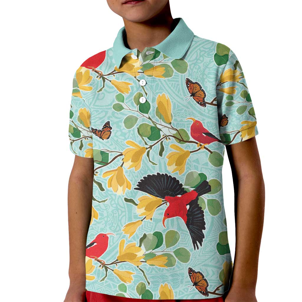 Aloha Hawaii Kid Polo Shirt I'iwi on Mamane Pastel Turquoise LT7 Kid Turquoise - Polynesian Pride