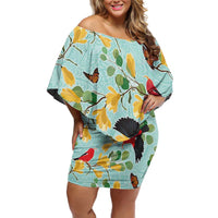 Aloha Hawaii Off Shoulder Short Dress I'iwi on Mamane Pastel Turquoise LT7 Women Turquoise - Polynesian Pride