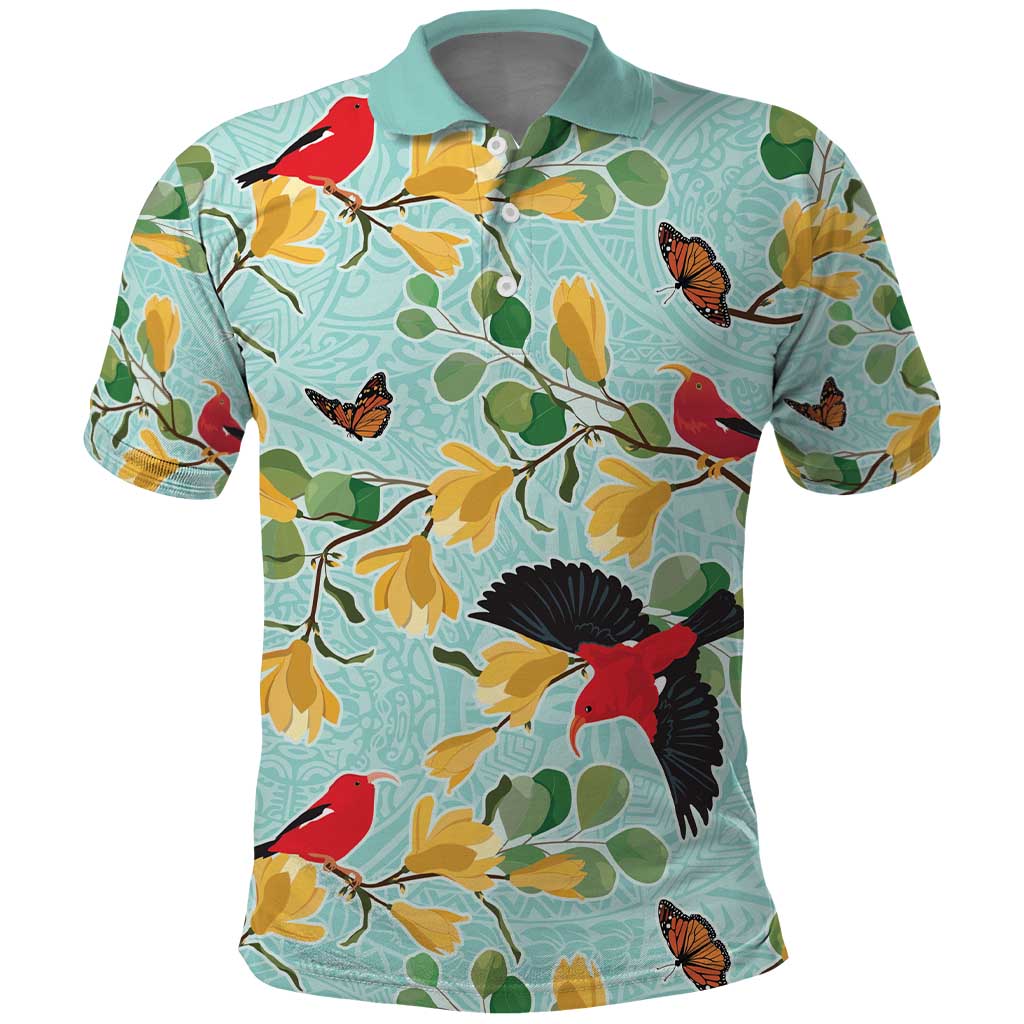 Aloha Hawaii Polo Shirt I'iwi on Mamane Pastel Turquoise LT7 Turquoise - Polynesian Pride