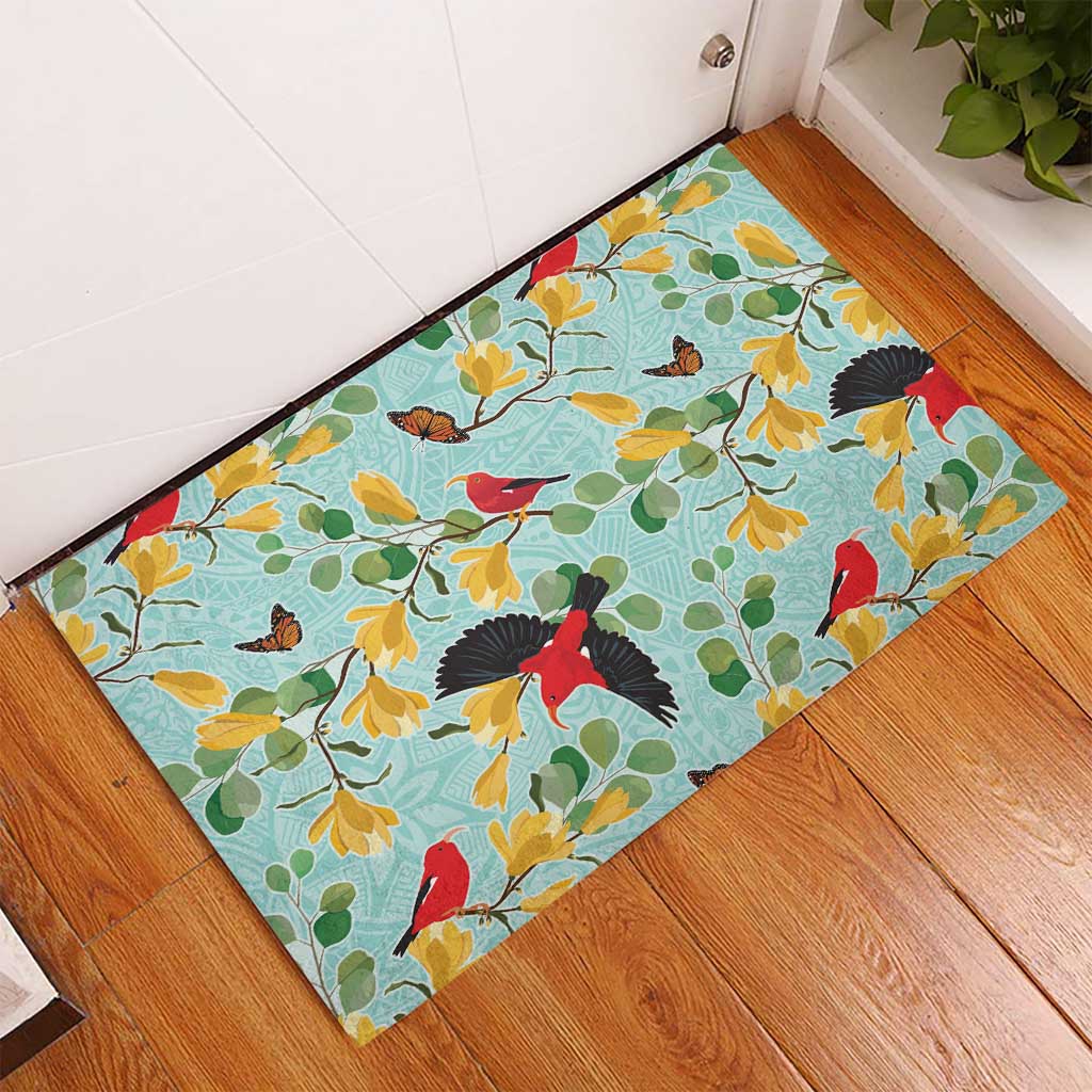 Aloha Hawaii Rubber Doormat I'iwi on Mamane Pastel Turquoise LT7 - Polynesian Pride