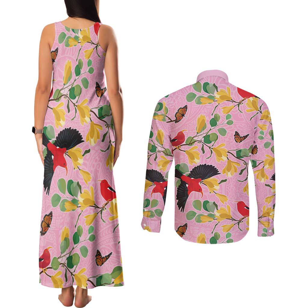 Aloha Hawaii Couples Matching Tank Maxi Dress and Long Sleeve Button Shirt I'iwi on Mamane Pastel Pink LT7 - Polynesian Pride