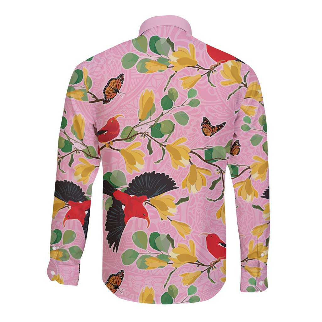Aloha Hawaii Long Sleeve Button Shirt I'iwi on Mamane Pastel Pink LT7 - Polynesian Pride