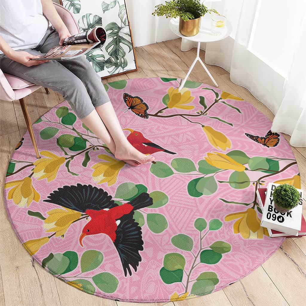Aloha Hawaii Round Carpet I'iwi on Mamane Pastel Pink LT7 - Polynesian Pride