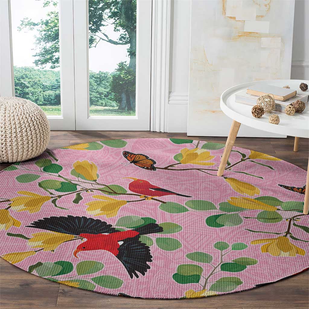 Aloha Hawaii Round Carpet I'iwi on Mamane Pastel Pink LT7 - Polynesian Pride