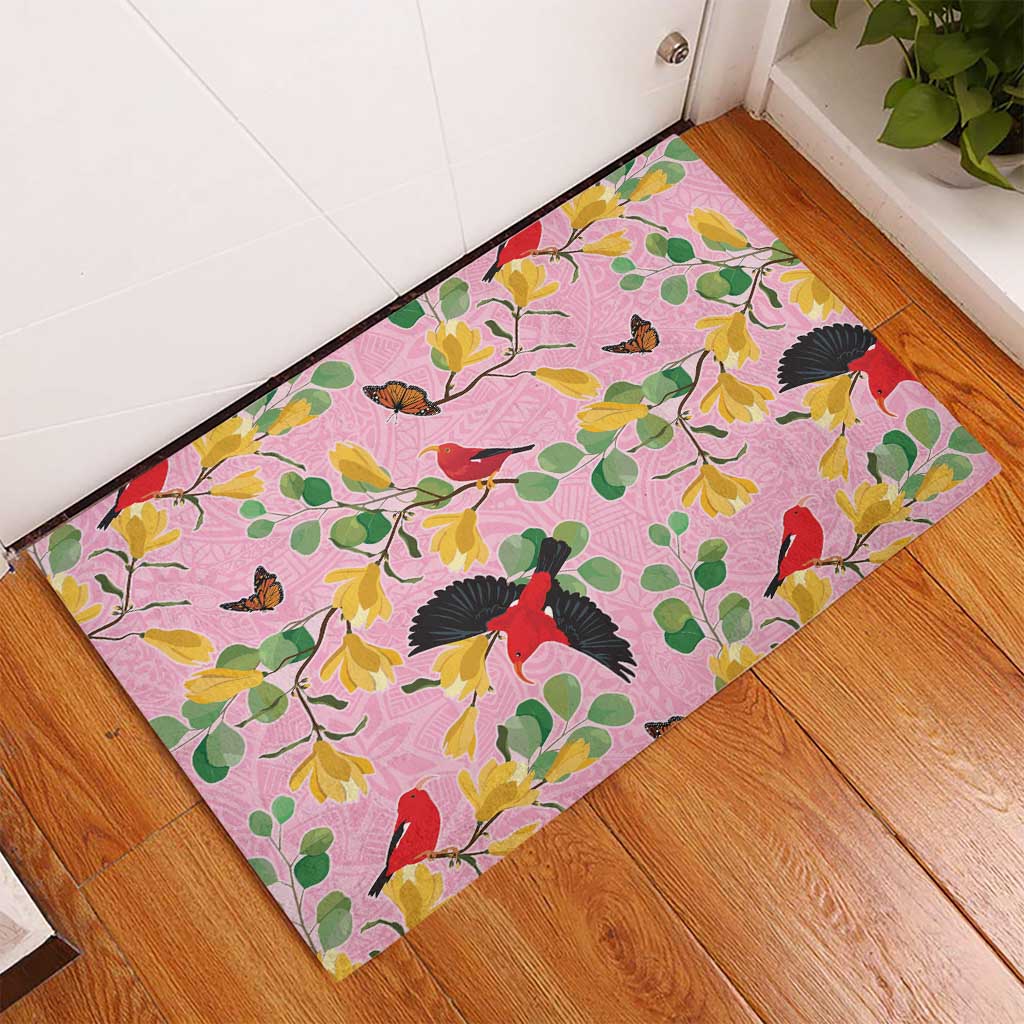 Aloha Hawaii Rubber Doormat I'iwi on Mamane Pastel Pink LT7 - Polynesian Pride