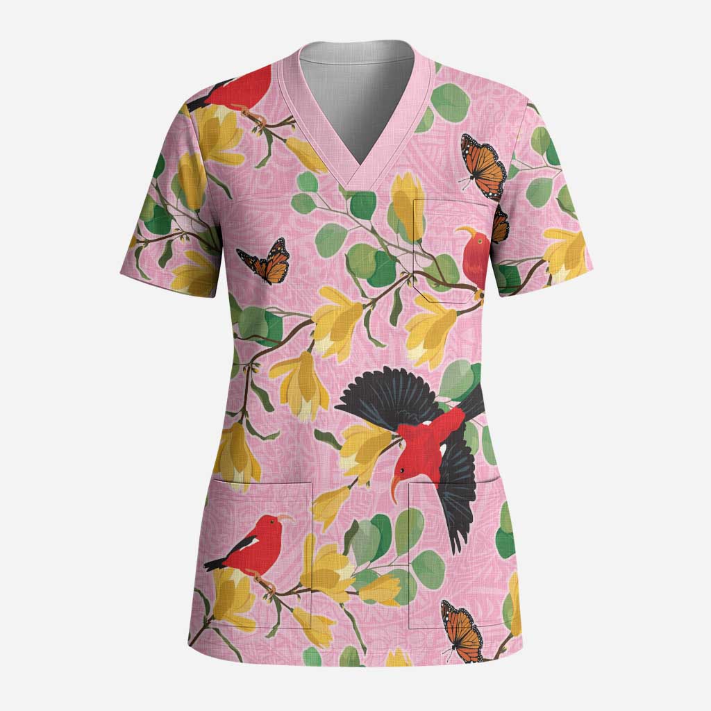Aloha Hawaii Scrub Top I'iwi on Mamane Pastel Pink LT7 Adult Pink - Polynesian Pride
