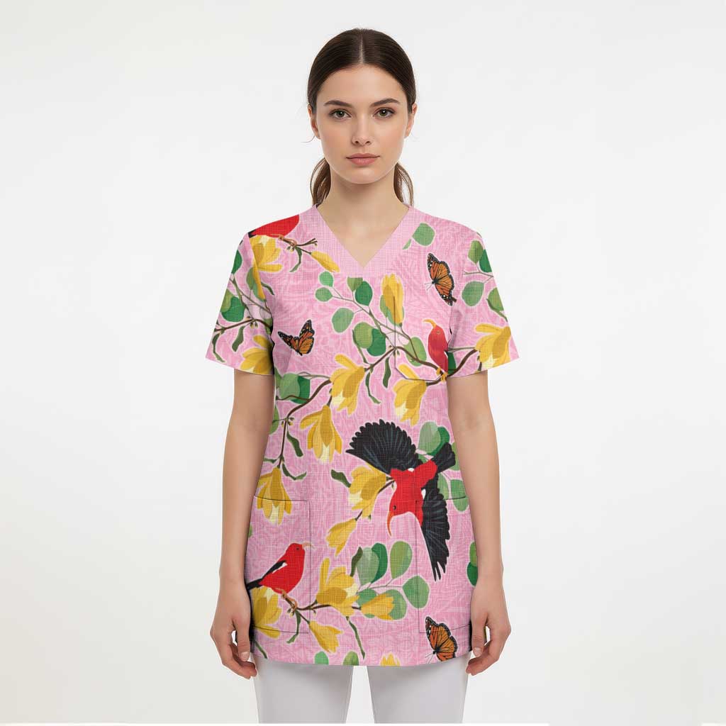 Aloha Hawaii Scrub Top I'iwi on Mamane Pastel Pink LT7 - Polynesian Pride