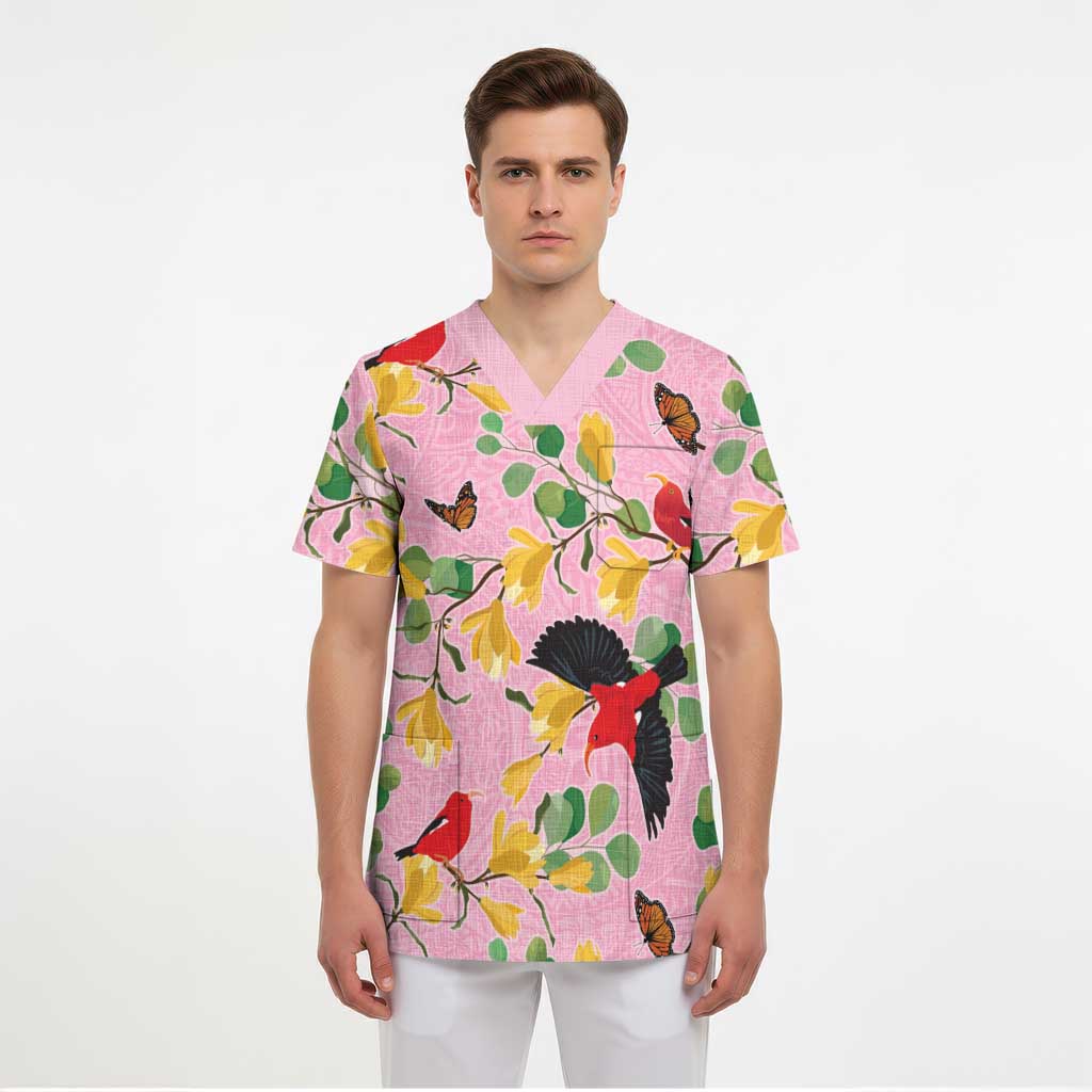 Aloha Hawaii Scrub Top I'iwi on Mamane Pastel Pink LT7 - Polynesian Pride