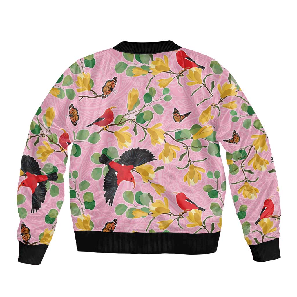 Aloha Hawaii Sleeve Zip Bomber Jacket I'iwi on Mamane Pastel Pink LT7 - Polynesian Pride