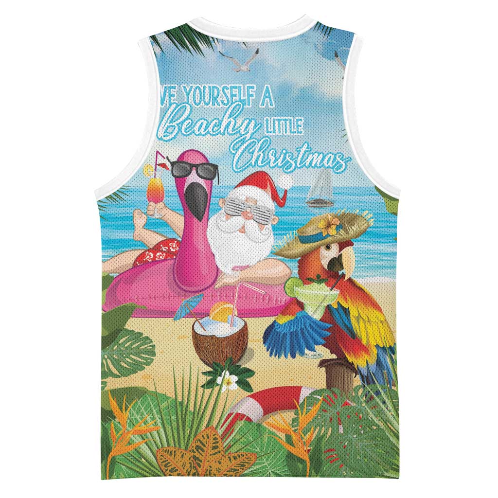 Have Yourself A Beachy Little Christmas Basketball Jersey with Santa Chilling LT7 - Polynesian Pride