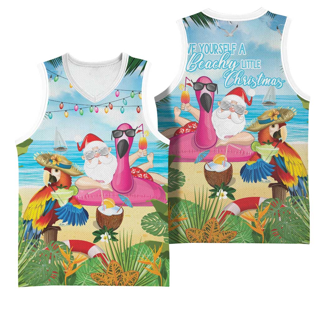 Have Yourself A Beachy Little Christmas Basketball Jersey with Santa Chilling LT7 - Polynesian Pride