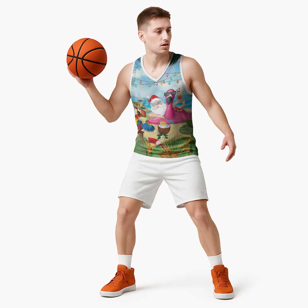 Have Yourself A Beachy Little Christmas Basketball Jersey with Santa Chilling LT7 - Polynesian Pride