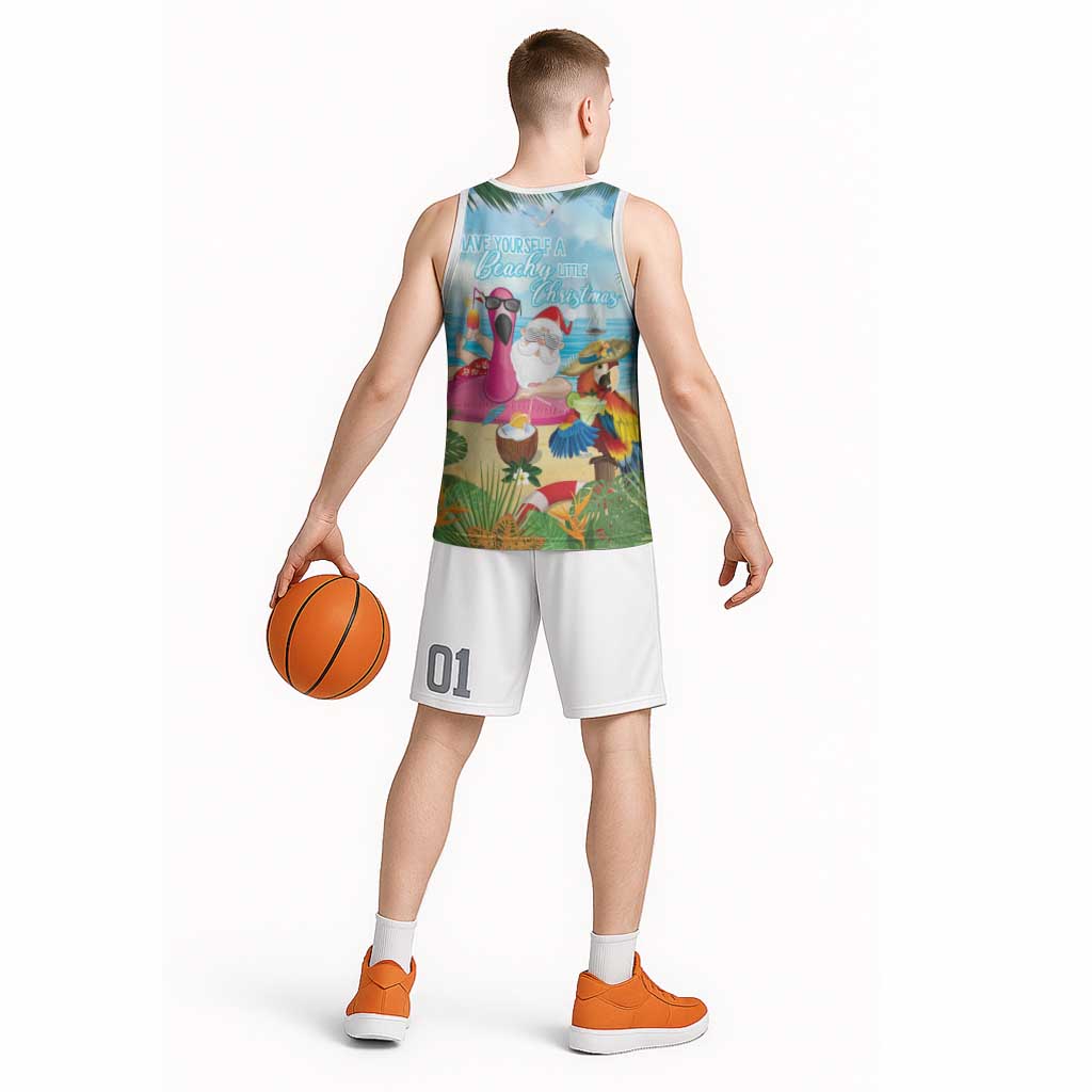 Have Yourself A Beachy Little Christmas Basketball Jersey with Santa Chilling LT7 - Polynesian Pride