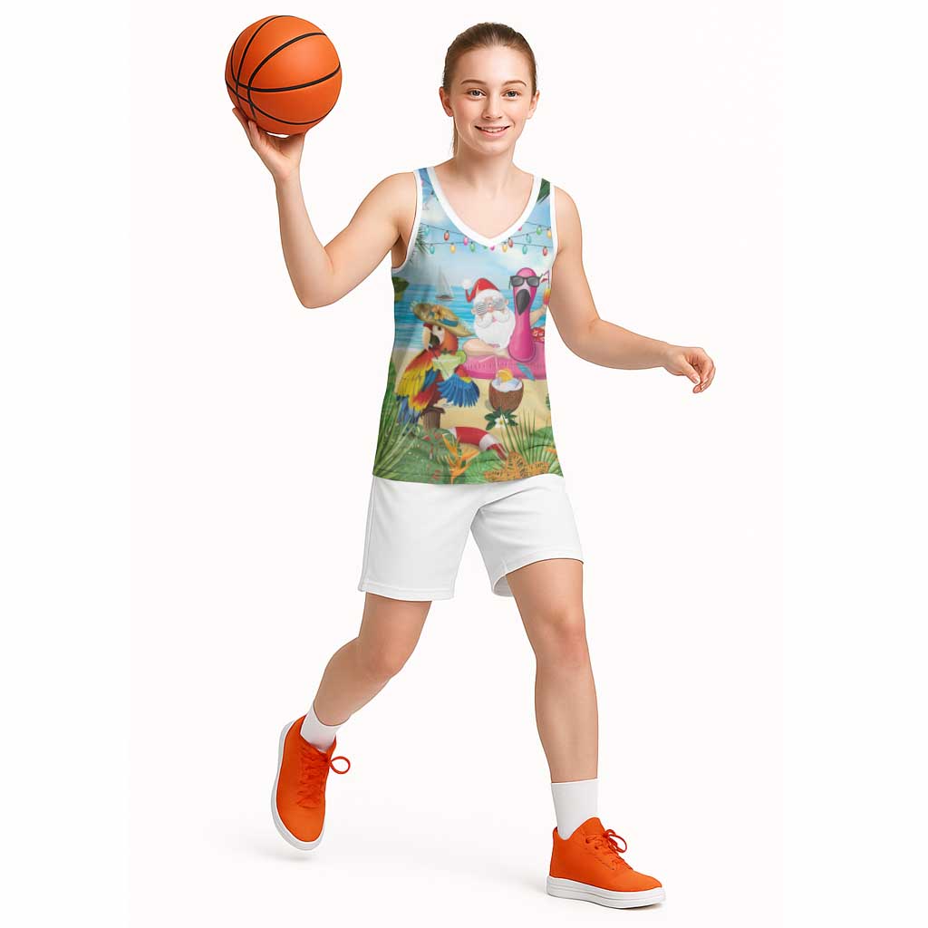 Have Yourself A Beachy Little Christmas Basketball Jersey with Santa Chilling LT7 - Polynesian Pride