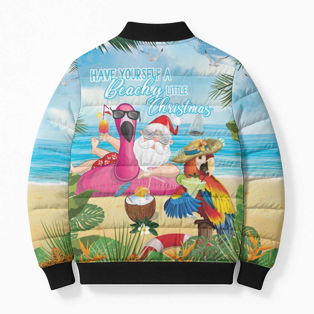 Have Yourself A Beachy Little Christmas Bomber Puffer Jacket with Santa Chilling LT7 - Polynesian Pride