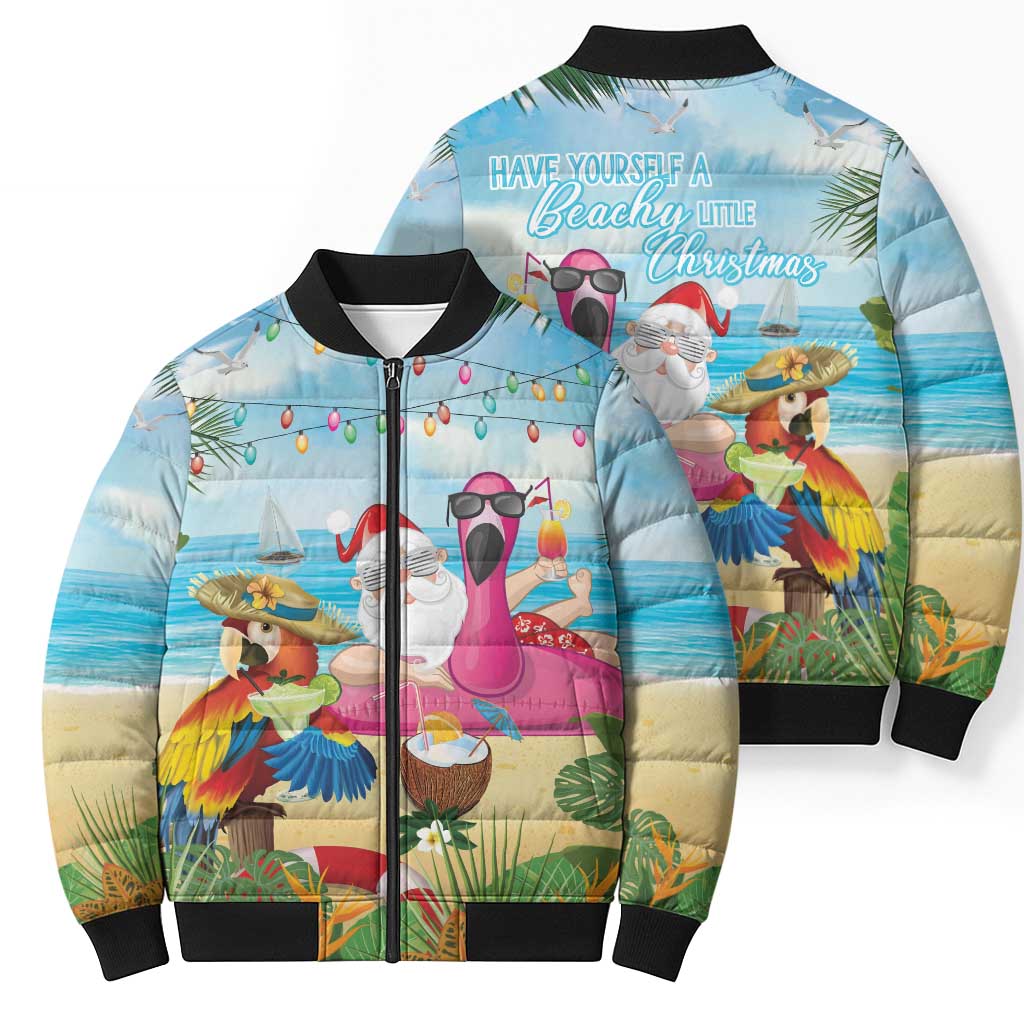 Have Yourself A Beachy Little Christmas Bomber Puffer Jacket with Santa Chilling LT7 - Polynesian Pride
