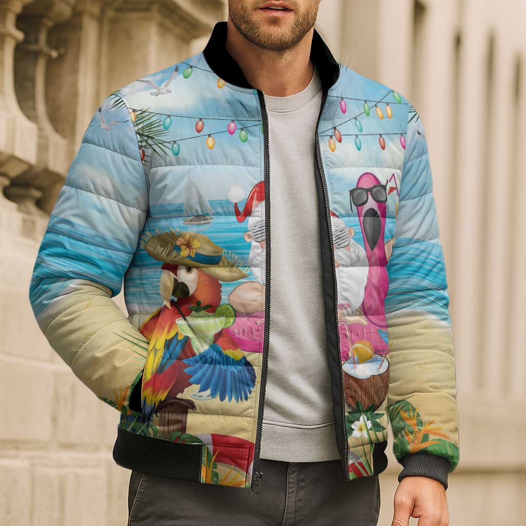 Have Yourself A Beachy Little Christmas Bomber Puffer Jacket with Santa Chilling LT7 - Polynesian Pride