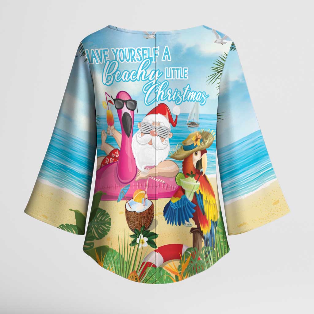 Have Yourself A Beachy Little Christmas Kimono Sleeve Blouse with Santa Chilling LT7 - Polynesian Pride