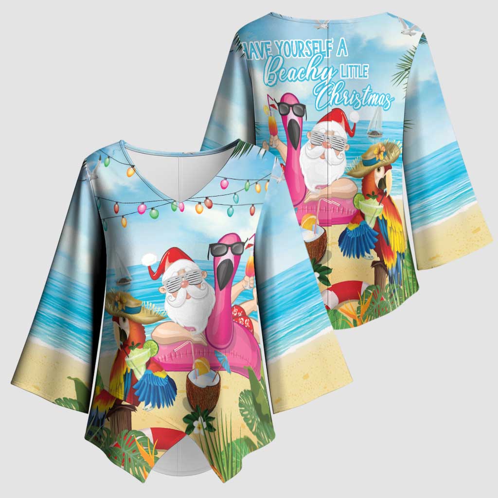 Have Yourself A Beachy Little Christmas Kimono Sleeve Blouse with Santa Chilling LT7 - Polynesian Pride