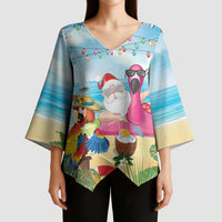 Have Yourself A Beachy Little Christmas Kimono Sleeve Blouse with Santa Chilling LT7 - Polynesian Pride