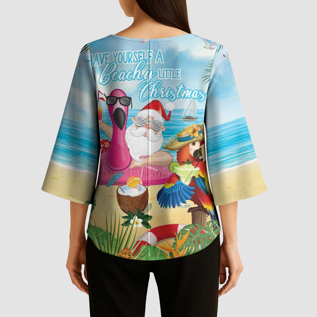 Have Yourself A Beachy Little Christmas Kimono Sleeve Blouse with Santa Chilling LT7 - Polynesian Pride