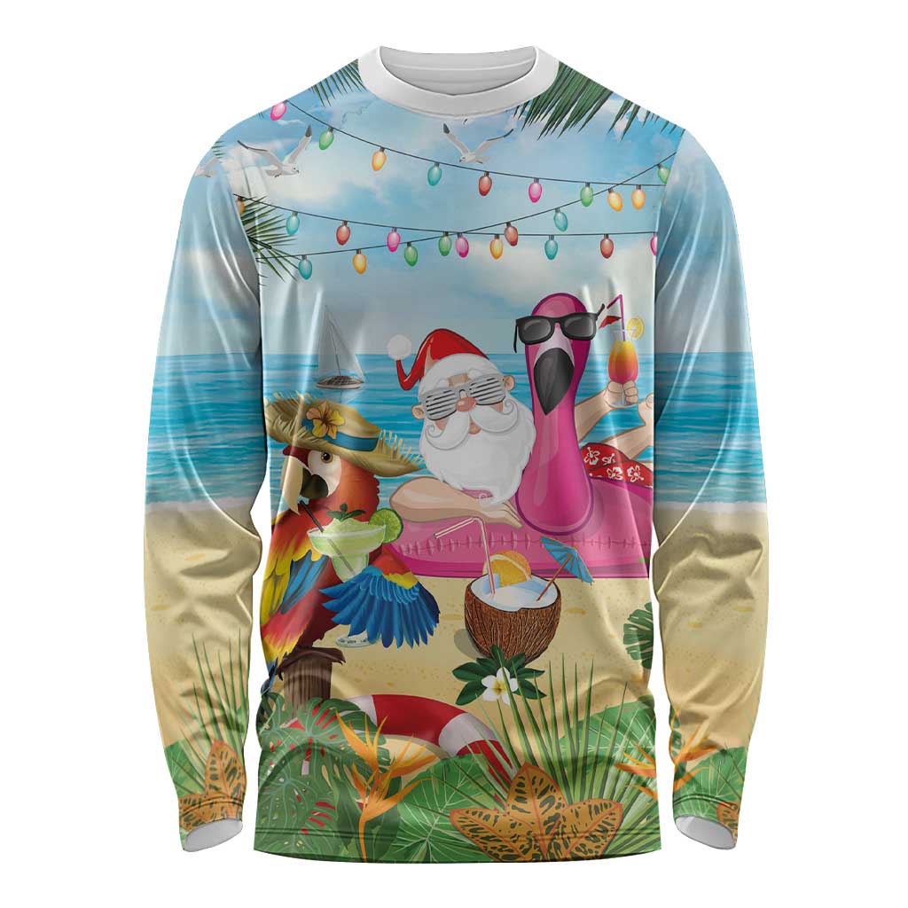 Have Yourself A Beachy Little Christmas Long Sleeve Shirt with Santa Chilling LT7 Unisex Colorful - Polynesian Pride